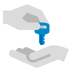 Icon von zwei Händen, die einen Schlüssel übergeben